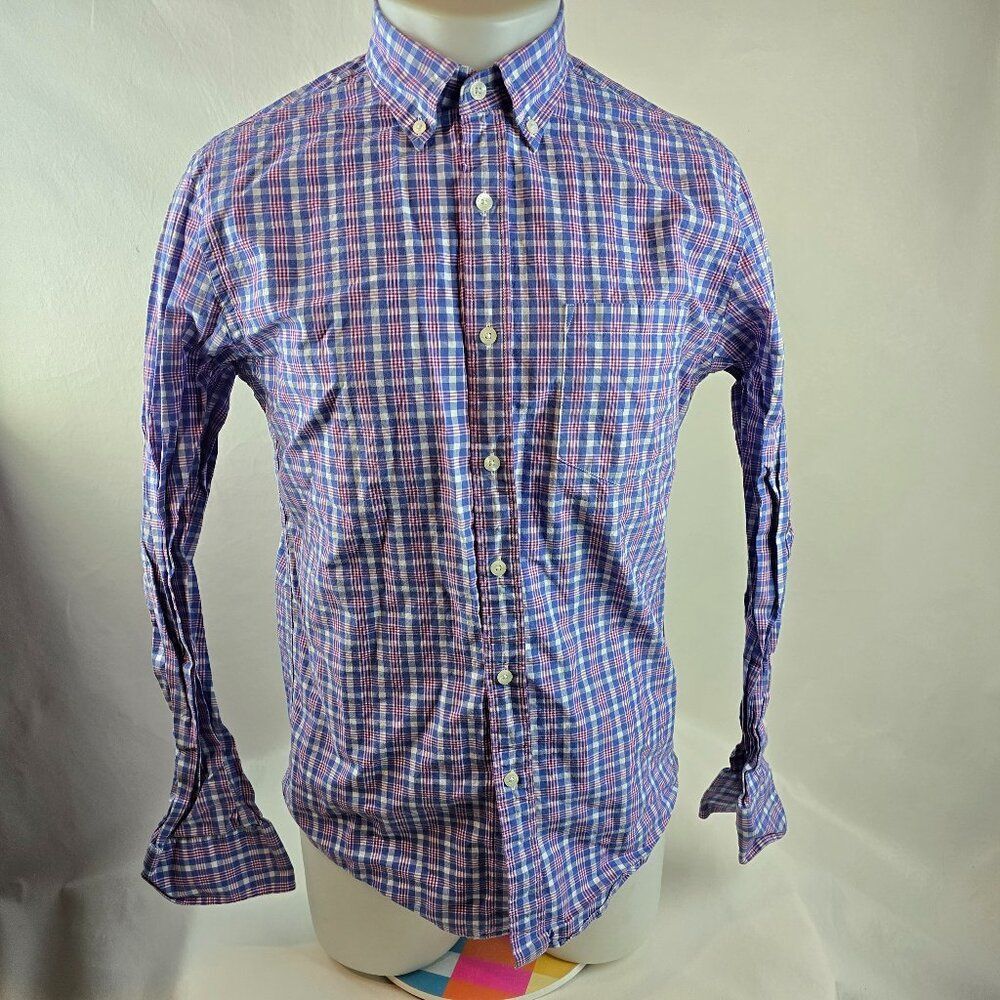 J Crew Shirt Mens Medium Blue Button Down Slim Fit Casual Preppy Plaid Check